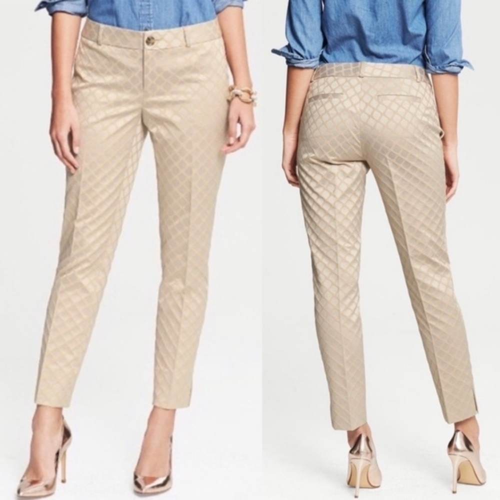 Banana Republic Camden Geometric Print Jaquard Ankle Beige Pants - Picture 1 of 10